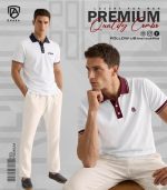 Premium PK Cotton Polo Shirt- White Meroon - Image 3
