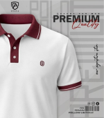 Premium PK Cotton Polo Shirt- White Meroon - Image 2