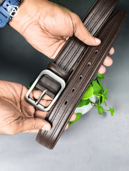 Double Stitch Cow Leather Premium Belt (Chocolate Color)