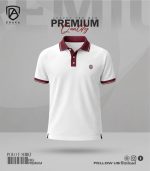 Premium PK Cotton Polo Shirt- White Meroon