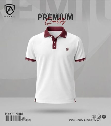 Premium PK Cotton Polo Shirt- White Meroon