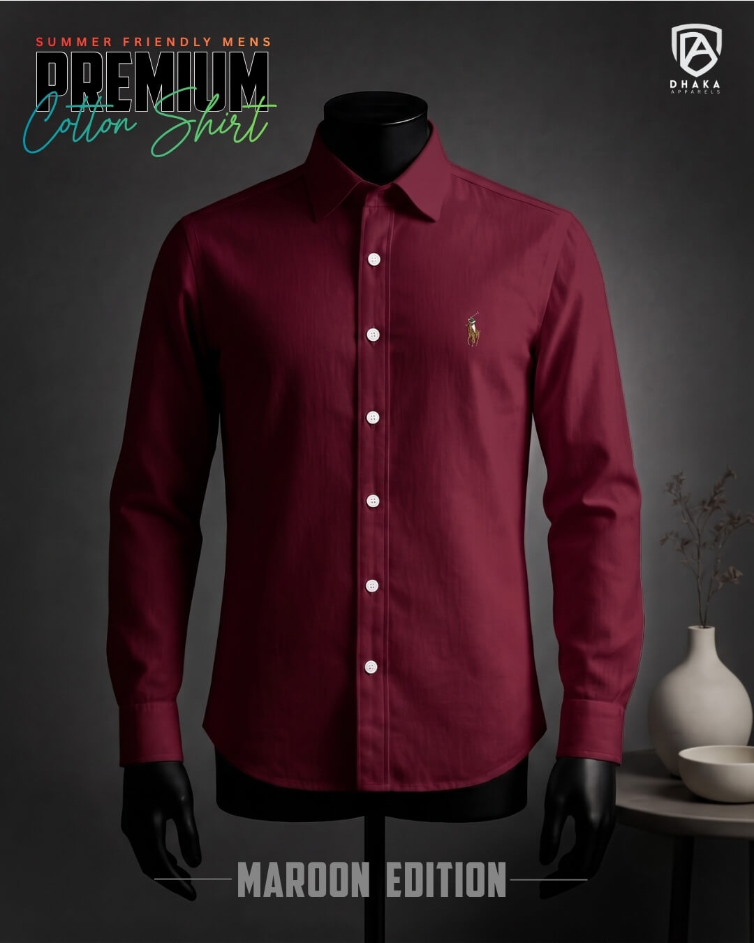 8 Oxford Cotton Premium Full Sleeve Shirt - (Maroon) - Image 1