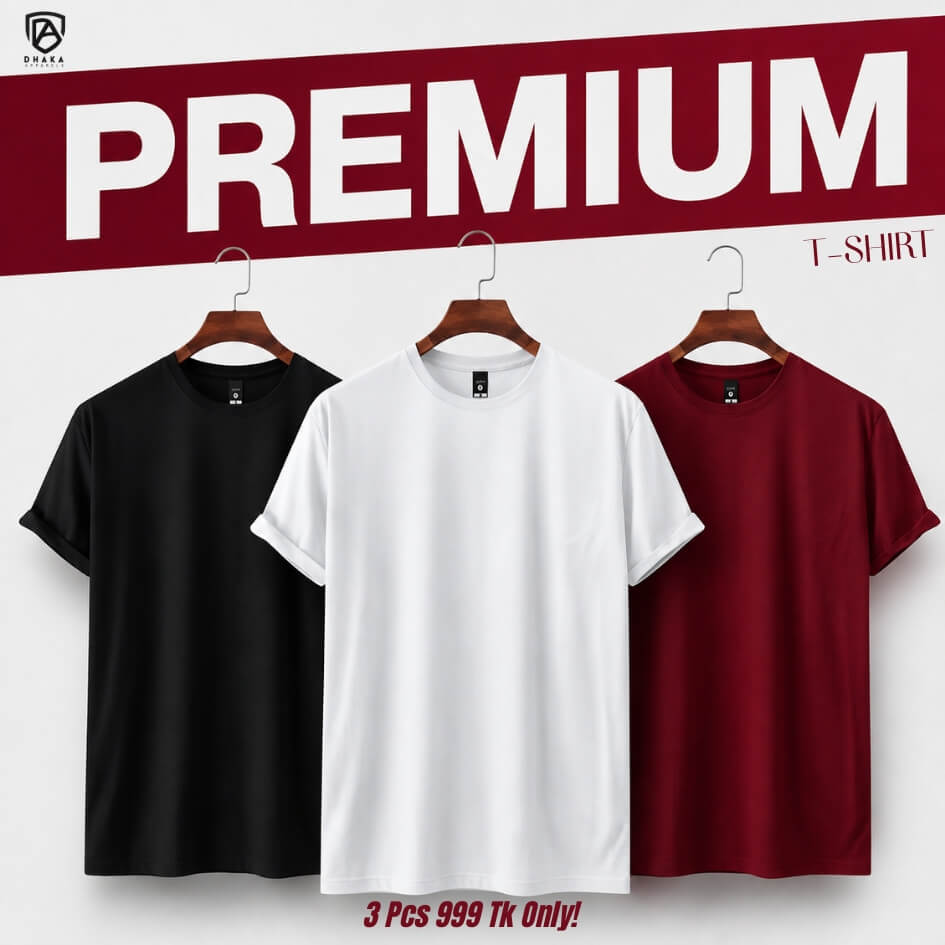 1 COMBO Premium Cotton T-shirt (Black, Maroon, White) - Image 1