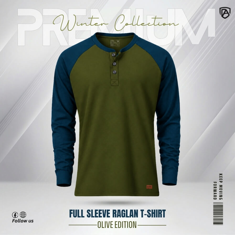 1 Raglan Full Sleeve Premium T-shirt (Olive) - Image 1
