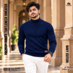 Premium Ribbed Turtleneck Sweater- Navy