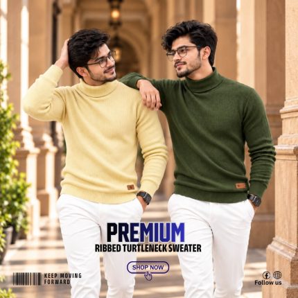 2 Pcs Combo Ribbed Turtleneck Sweater (Olive, Cream)