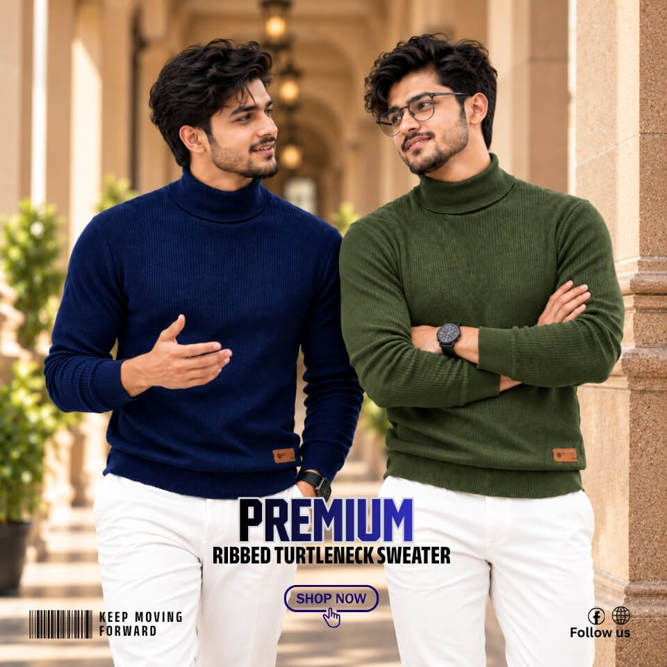32 (1) 2 Pcs Combo Ribbed Turtleneck Sweater (Olive, Navy) - Image 1