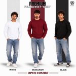 3 Pcs COMBO Premium Full SLeeve T-shirt (Black, Maroon, White) - Image 2