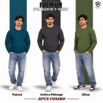 3 Pcs COMBO Premium Full Sleeve T-shirt (Olive, Patrol, Anthra-Milange) - Image 2