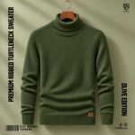 2 Pcs Combo Ribbed Turtleneck Sweater (Olive, Cream) - Image 6
